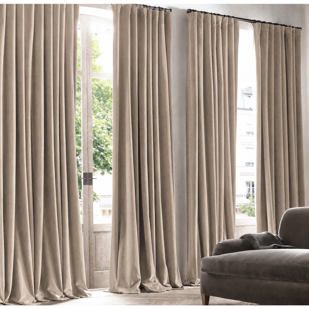 Restoration Hardware 96" French Pleat Velvet Drapes Set of TWO Oatmeal Curtain